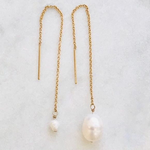 14k gold-filled threader earrings with pearls - Picture 1 of 7